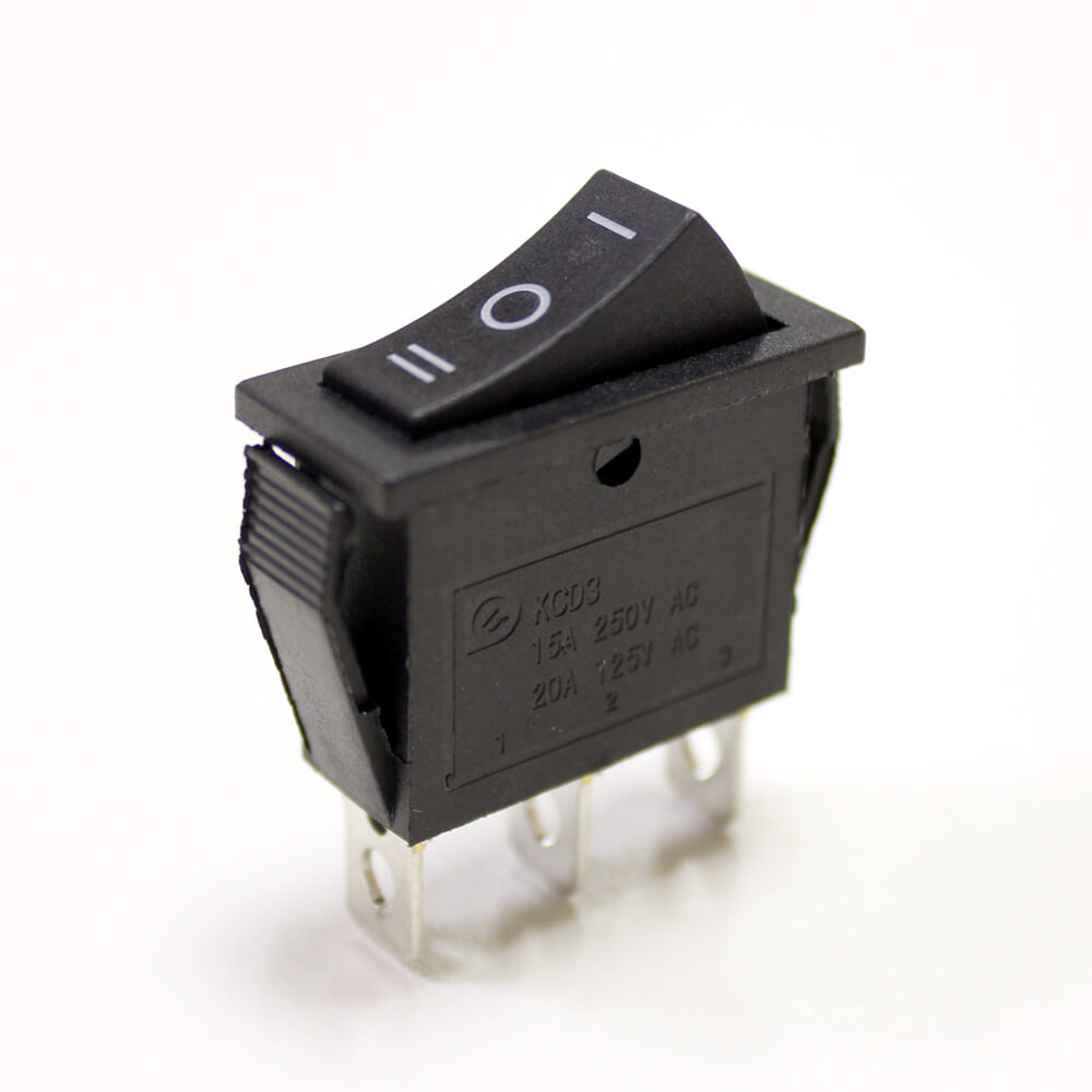 Переключатель без подсветки on-off-on 3pin 15A, 250V 32*12мм с фиксацией узкий чёрный